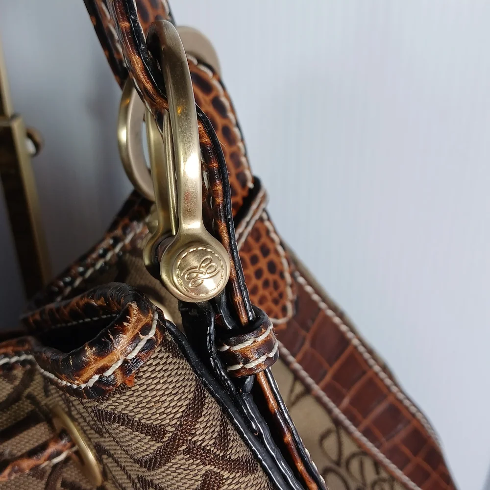 Lancel Canvas Monogram / leather brown crocodile bucket  handbag